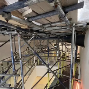 Emergency internal birdcage roof details at Rotherham community health centre for the NHS