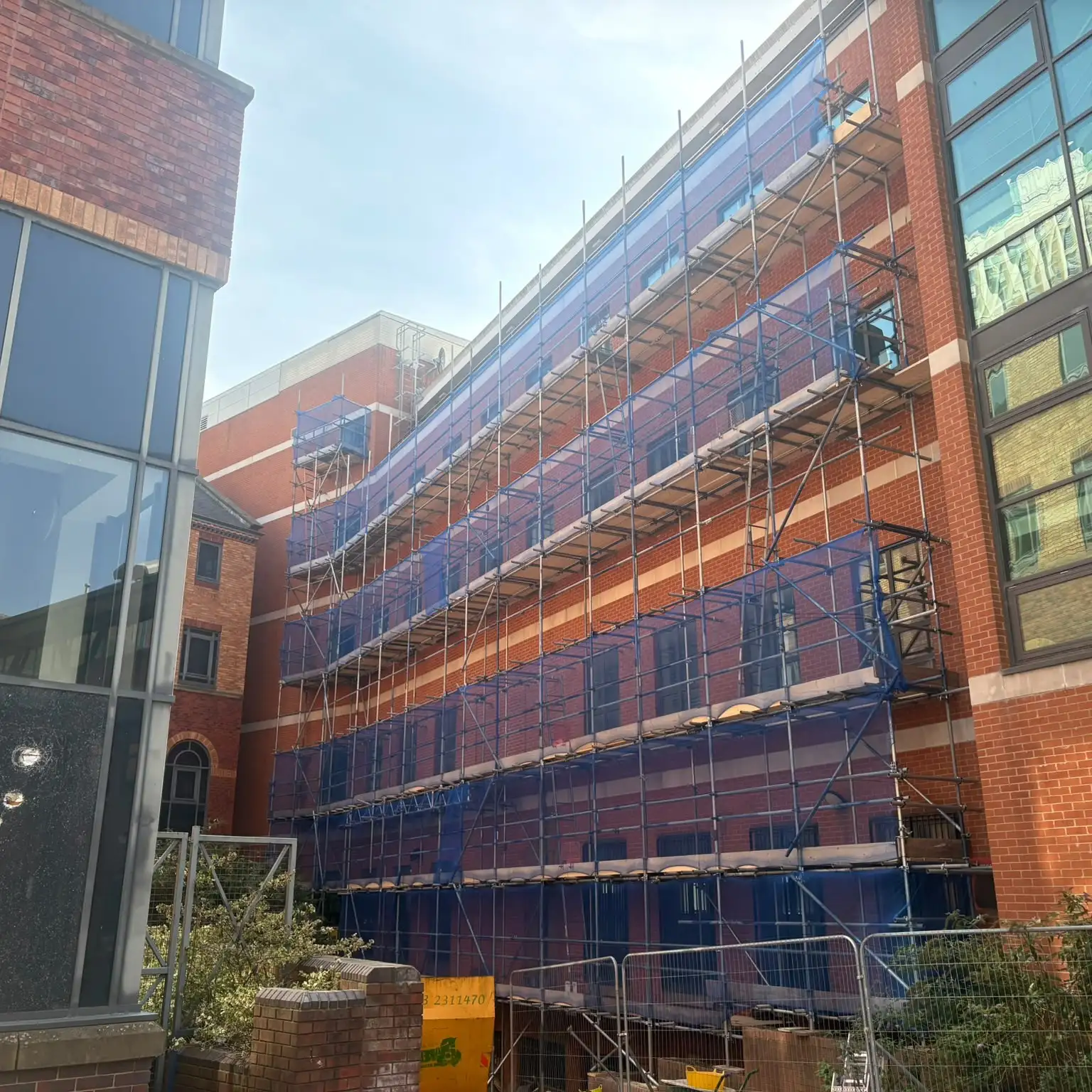 Commercia Independant Scaffolding - multi-lift commercial access scaffolding installation with edge protection system installed in Yorkshire by Working Platforms Ltd