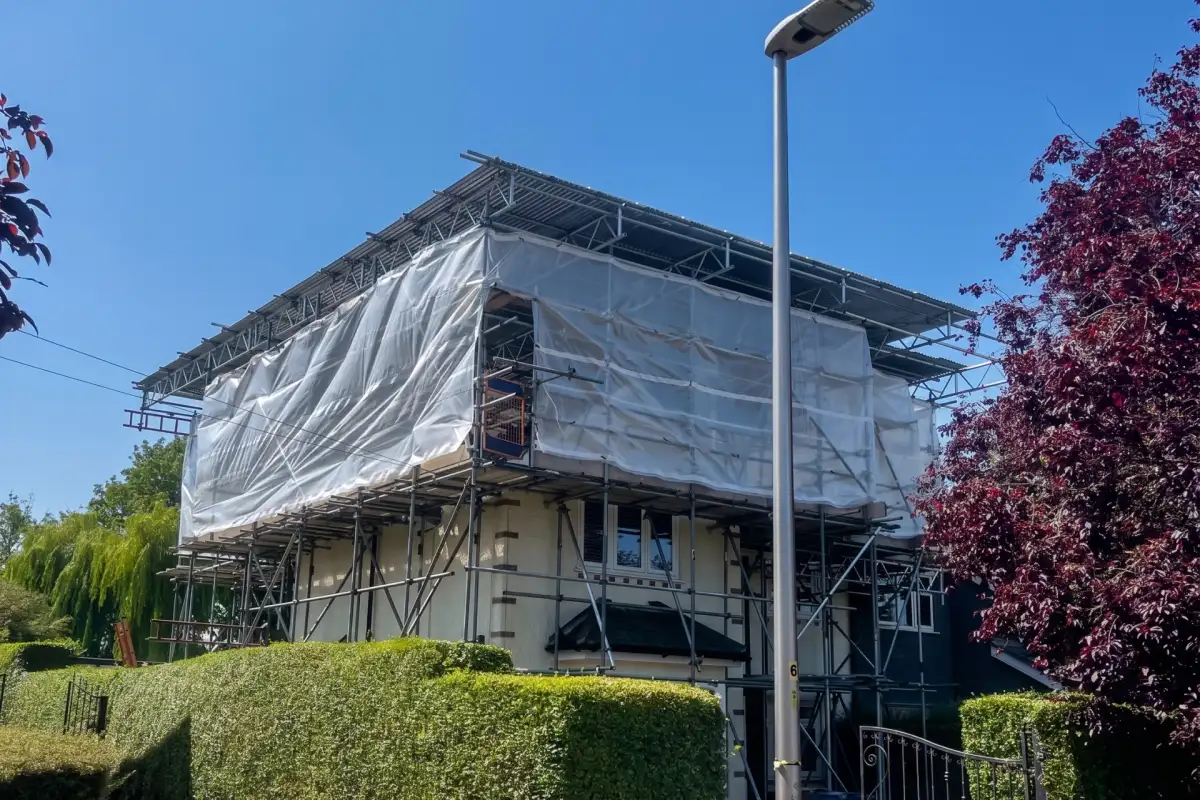 Temporary Roof Scaffolding and Waterproof Protection System on a Home in Leeds, Yorkshire Installed for Roof Repairs by Working Platforms