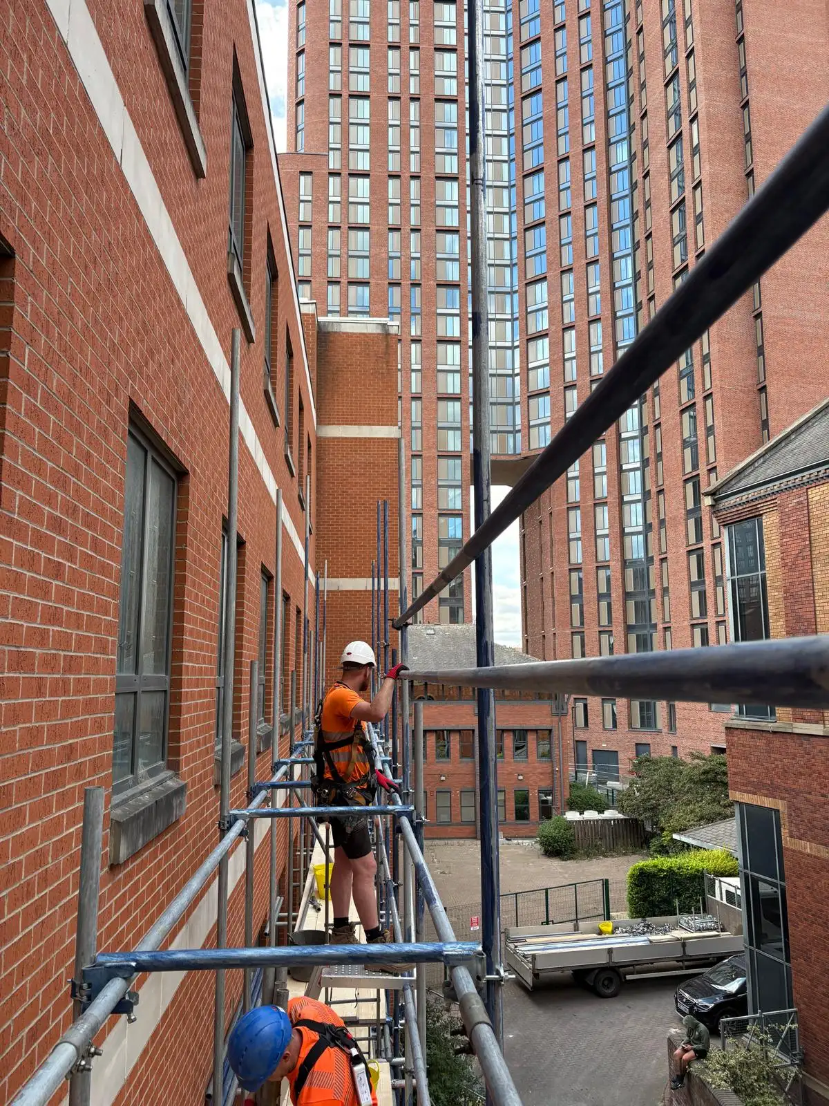Scaffolders in South Yorkshire erecting Access Platforms on Doncaster Building